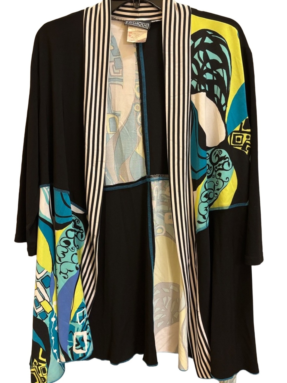 Multi-Color Patterned Open Front Kimono Style Cardigan